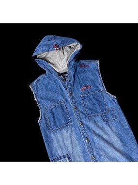 Vintage Sleeveless Jean Shirt Y2K Bugle Boy Jean Denim Button Up Hooded Small